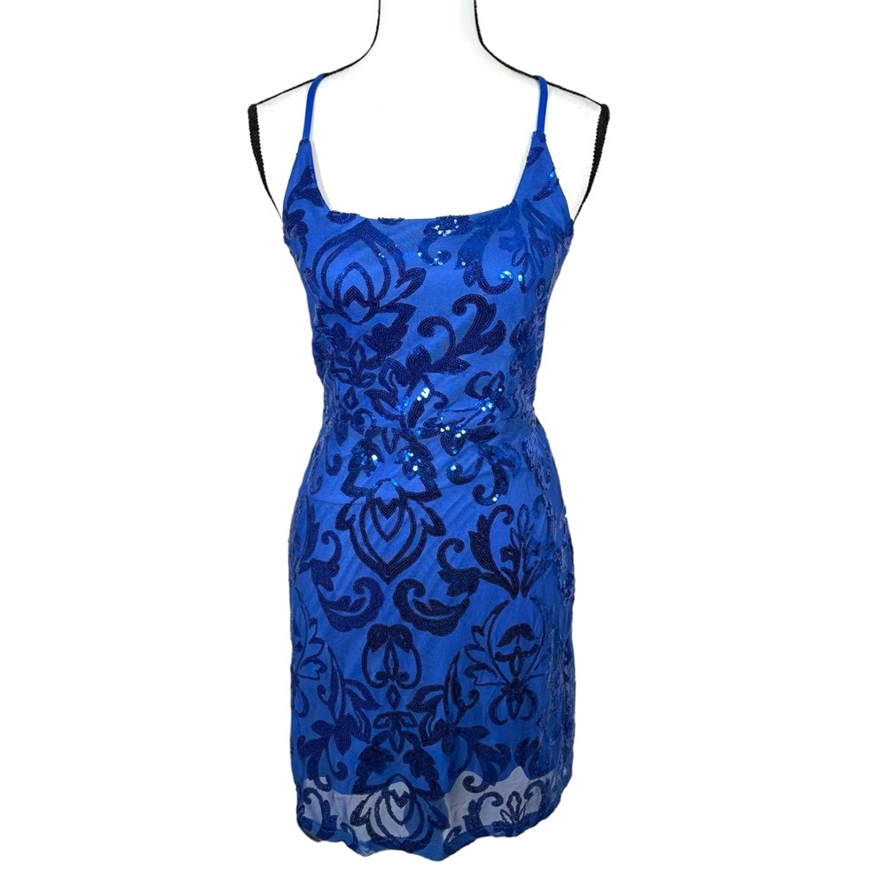 NWOT Blue Sequin Cross Back Sexy Dress